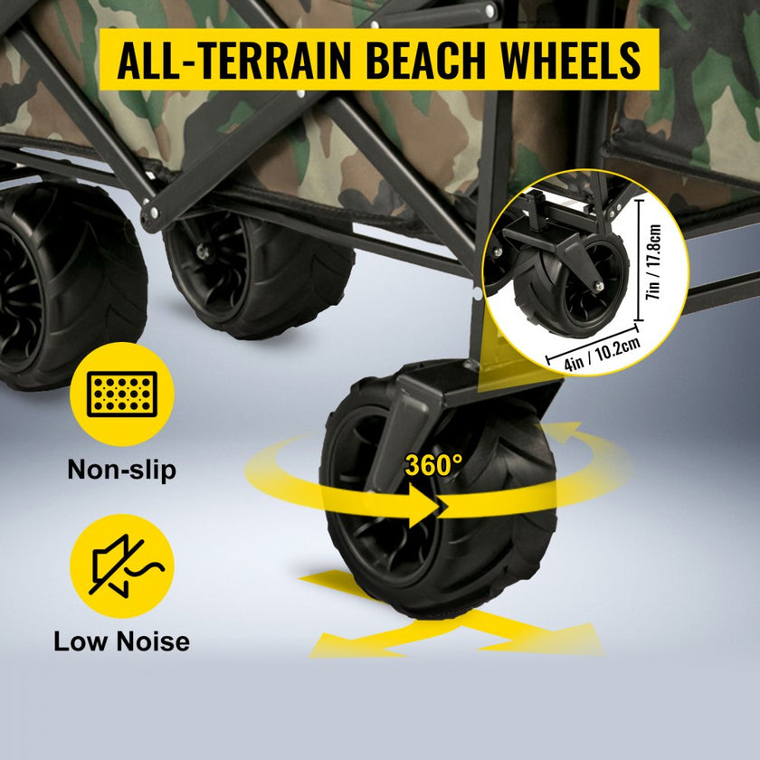 VEVOR Collapsible Wagon Cart Camouflage, Foldable Wagon Cart Removable Canopy 600D Oxford Cloth, Collapsible Wagon Oversized Wheels, Portable Folding Wagon Adjustable Handles, Beach, Garden, Sports