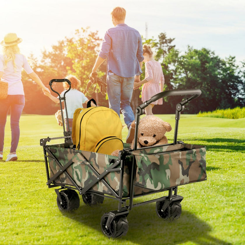 VEVOR Collapsible Wagon Cart Camouflage, Foldable Wagon Cart Removable Canopy 600D Oxford Cloth, Collapsible Wagon Oversized Wheels, Portable Folding Wagon Adjustable Handles, Beach, Garden, Sports