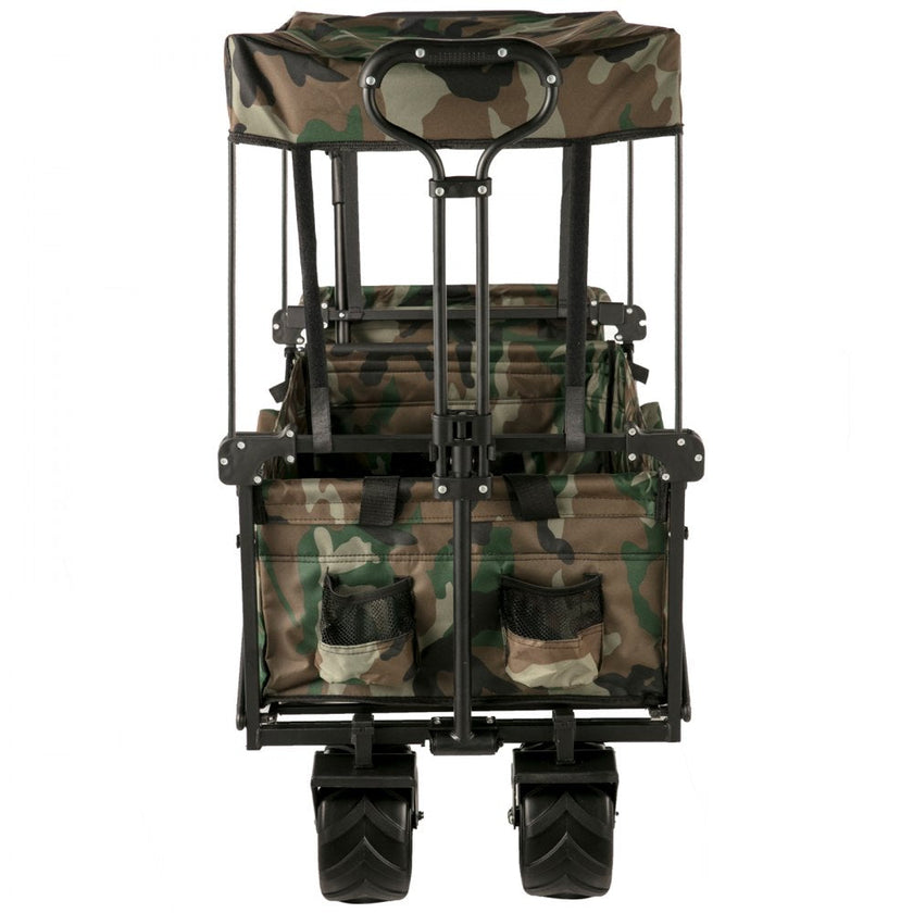 VEVOR Collapsible Wagon Cart Camouflage, Foldable Wagon Cart Removable Canopy 600D Oxford Cloth, Collapsible Wagon Oversized Wheels, Portable Folding Wagon Adjustable Handles, Beach, Garden, Sports