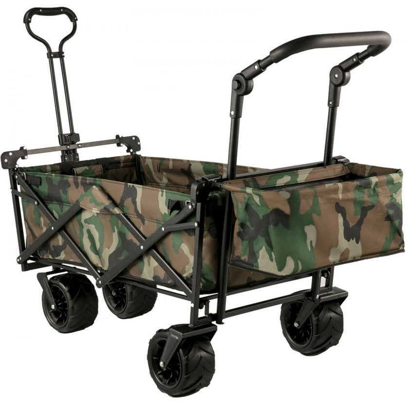 VEVOR Collapsible Wagon Cart Camouflage, Foldable Wagon Cart Removable Canopy 600D Oxford Cloth, Collapsible Wagon Oversized Wheels, Portable Folding Wagon Adjustable Handles, Beach, Garden, Sports