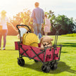 VEVOR Red Collapsible Wagon Cart, Foldable Wagon Cart Removable Canopy 600D Oxford Cloth, Collapsible Wagon Oversized Wheels Portable Folding Wagon Adjustable Handles, For Beach, Garden, Sports