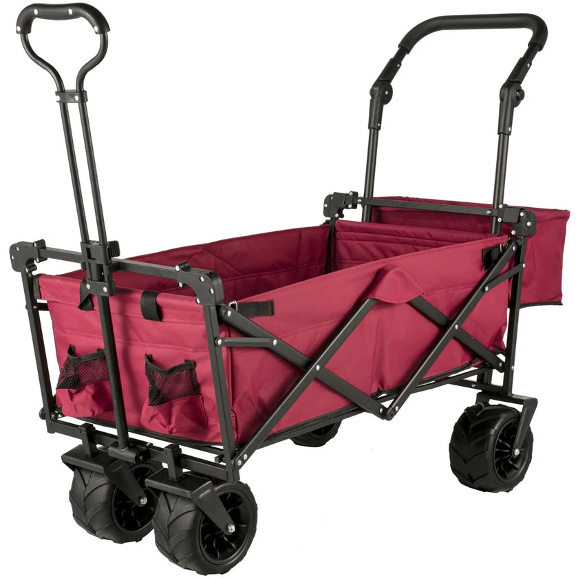 VEVOR Red Collapsible Wagon Cart, Foldable Wagon Cart Removable Canopy 600D Oxford Cloth, Collapsible Wagon Oversized Wheels Portable Folding Wagon Adjustable Handles, For Beach, Garden, Sports