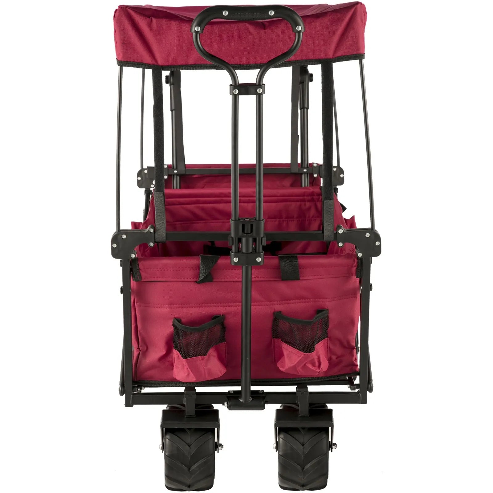 VEVOR Red Collapsible Wagon Cart, Foldable Wagon Cart Removable Canopy 600D Oxford Cloth, Collapsible Wagon Oversized Wheels Portable Folding Wagon Adjustable Handles, For Beach, Garden, Sports