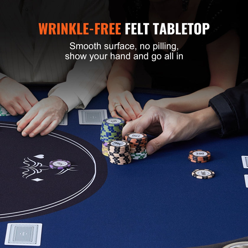 VEVOR 10 Player Foldable Poker Table, Blackjack Texas Holdem Poker Table with Padded Rails and Stainless Steel Cup Holders, Portable Folding Card Board Game Table, 84