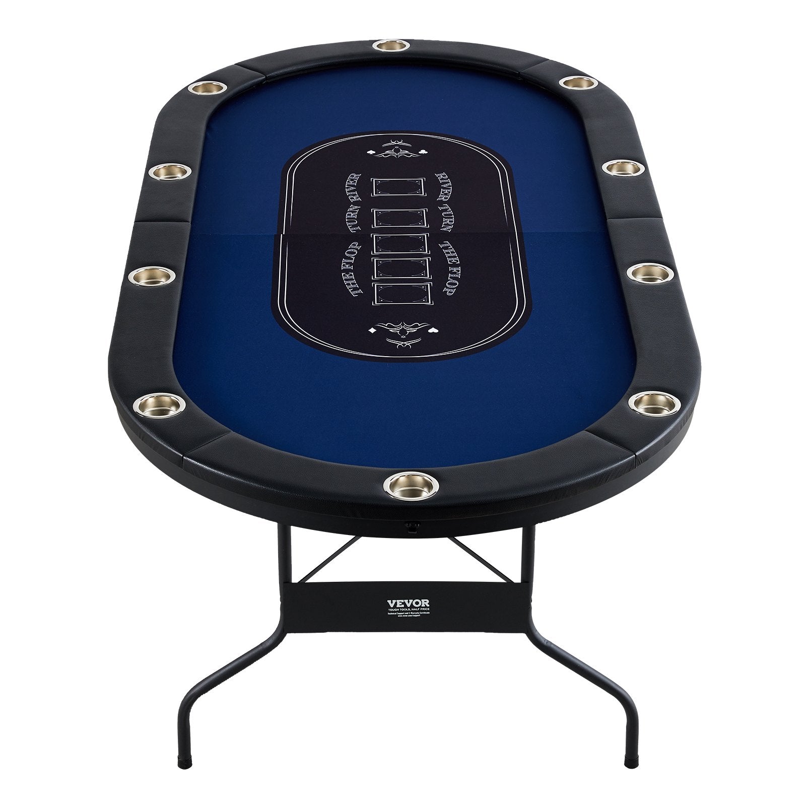 VEVOR 10 Player Foldable Poker Table, Blackjack Texas Holdem Poker Table with Padded Rails and Stainless Steel Cup Holders, Portable Folding Card Board Game Table, 84