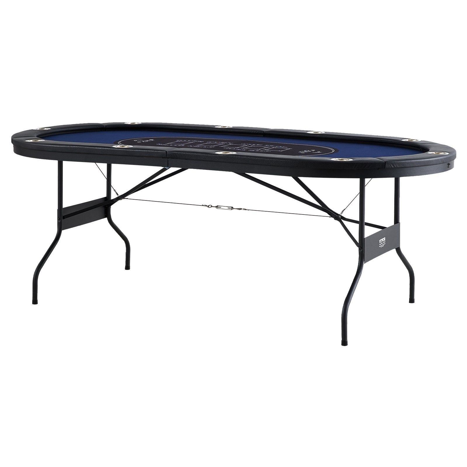 VEVOR 10 Player Foldable Poker Table, Blackjack Texas Holdem Poker Table with Padded Rails and Stainless Steel Cup Holders, Portable Folding Card Board Game Table, 84
