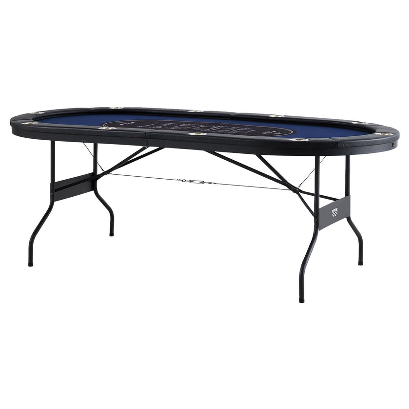 VEVOR 10 Player Foldable Poker Table, Blackjack Texas Holdem Poker Table with Padded Rails and Stainless Steel Cup Holders, Portable Folding Card Board Game Table, 84