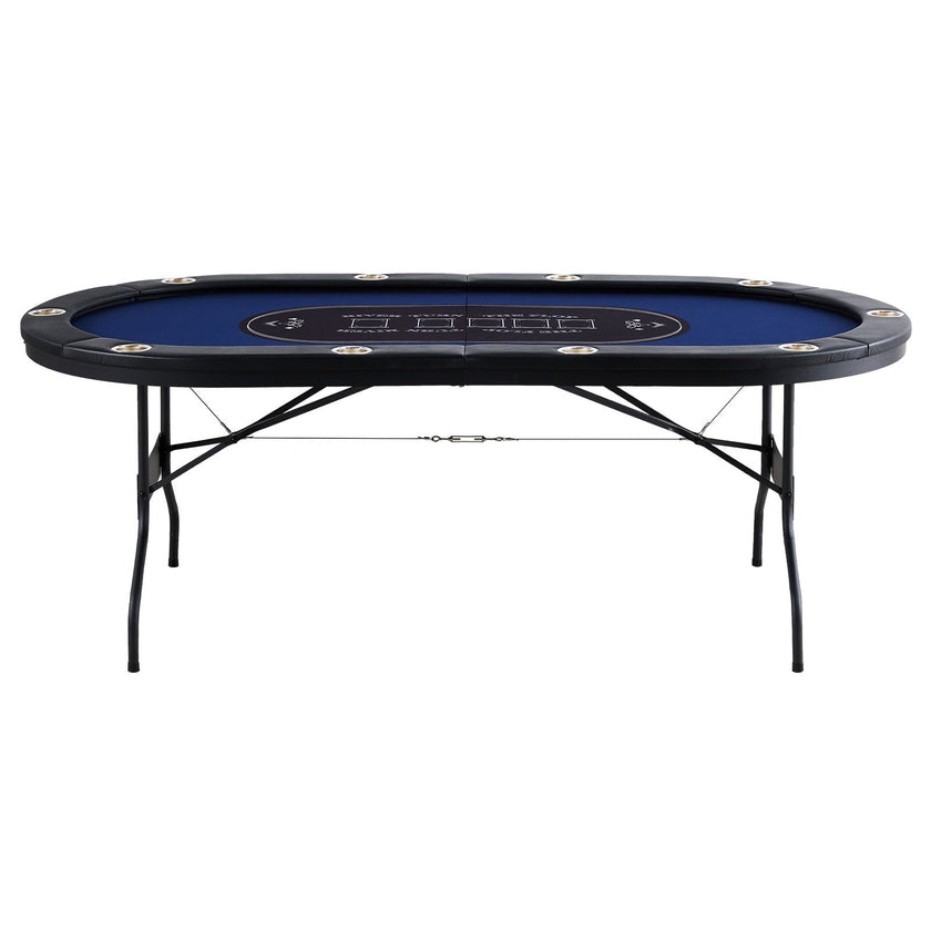 VEVOR 10 Player Foldable Poker Table, Blackjack Texas Holdem Poker Table with Padded Rails and Stainless Steel Cup Holders, Portable Folding Card Board Game Table, 84