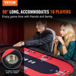 VEVOR 10 Player Foldable Poker Table, Blackjack Texas Holdem Poker Table with Padded Rails and Stainless Steel Cup Holders, Portable Folding Card Board Game Table, 90