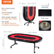 VEVOR 10 Player Foldable Poker Table, Blackjack Texas Holdem Poker Table with Padded Rails and Stainless Steel Cup Holders, Portable Folding Card Board Game Table, 90