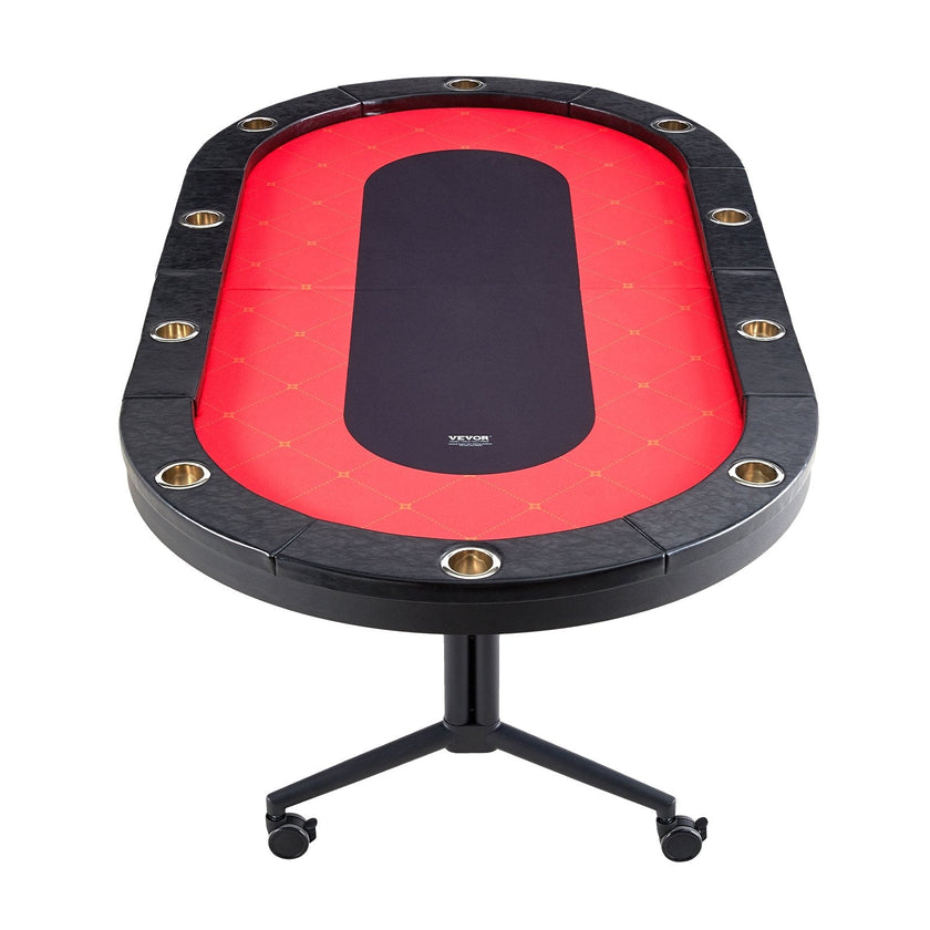 VEVOR 10 Player Foldable Poker Table, Blackjack Texas Holdem Poker Table with Padded Rails and Stainless Steel Cup Holders, Portable Folding Card Board Game Table, 90