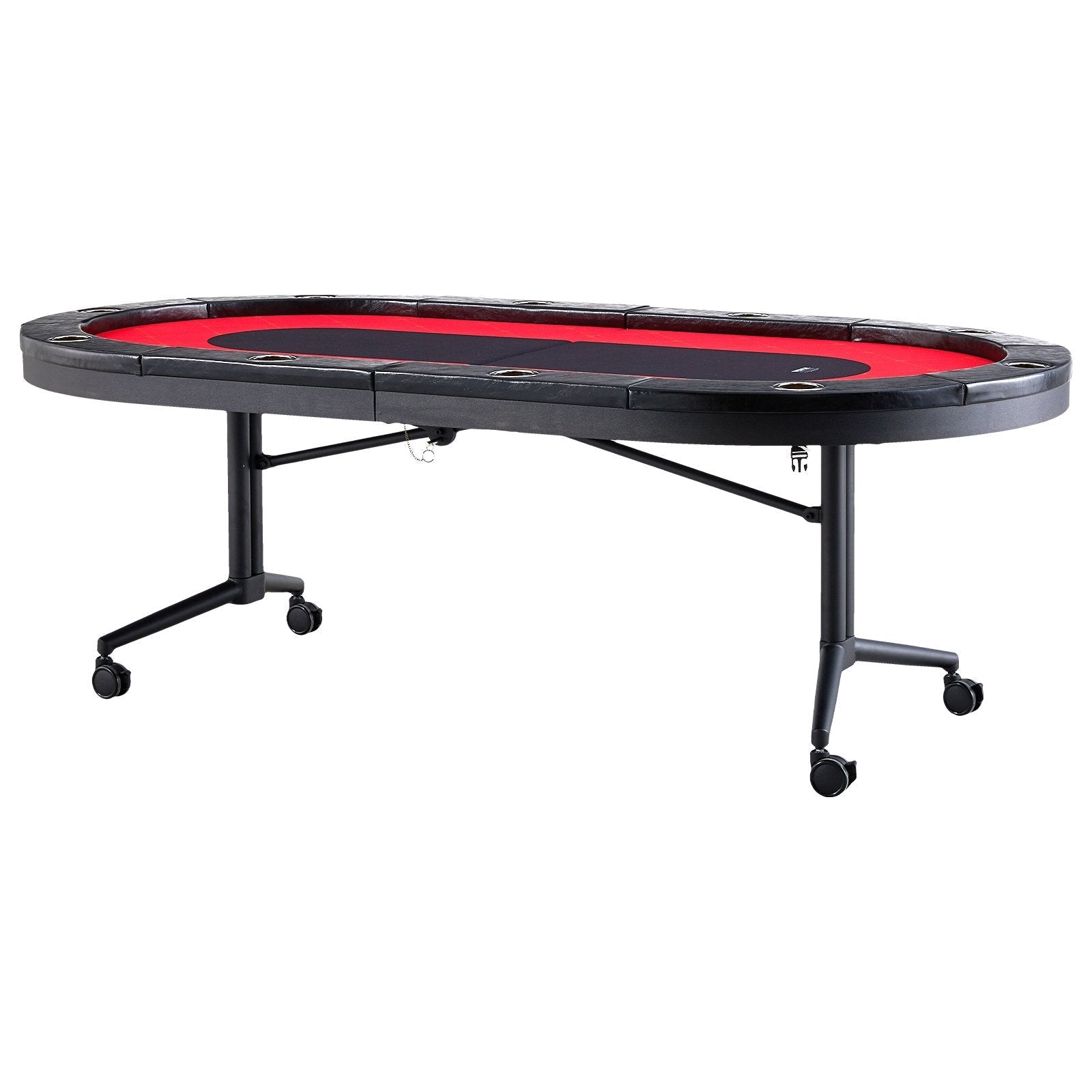 VEVOR 10 Player Foldable Poker Table, Blackjack Texas Holdem Poker Table with Padded Rails and Stainless Steel Cup Holders, Portable Folding Card Board Game Table, 90