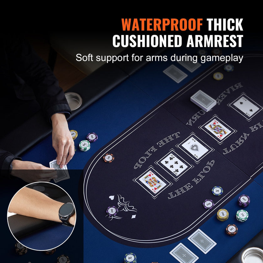 VEVOR 8 Player Foldable Poker Table, Blackjack Texas Holdem Poker Table with Padded Rails and Stainless Steel Cup Holders, Portable Folding Card Board Game Table, 72