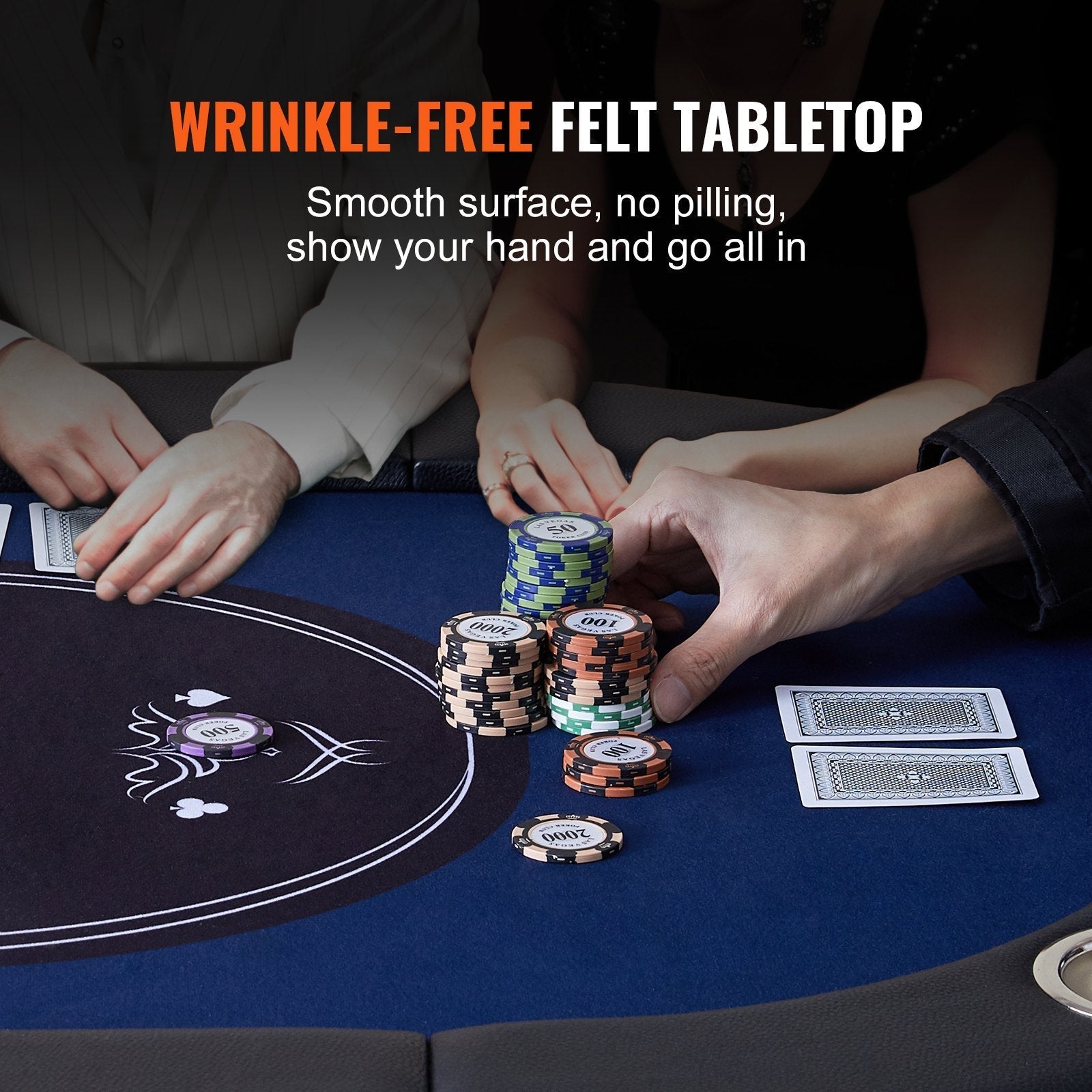 VEVOR 8 Player Foldable Poker Table, Blackjack Texas Holdem Poker Table with Padded Rails and Stainless Steel Cup Holders, Portable Folding Card Board Game Table, 72
