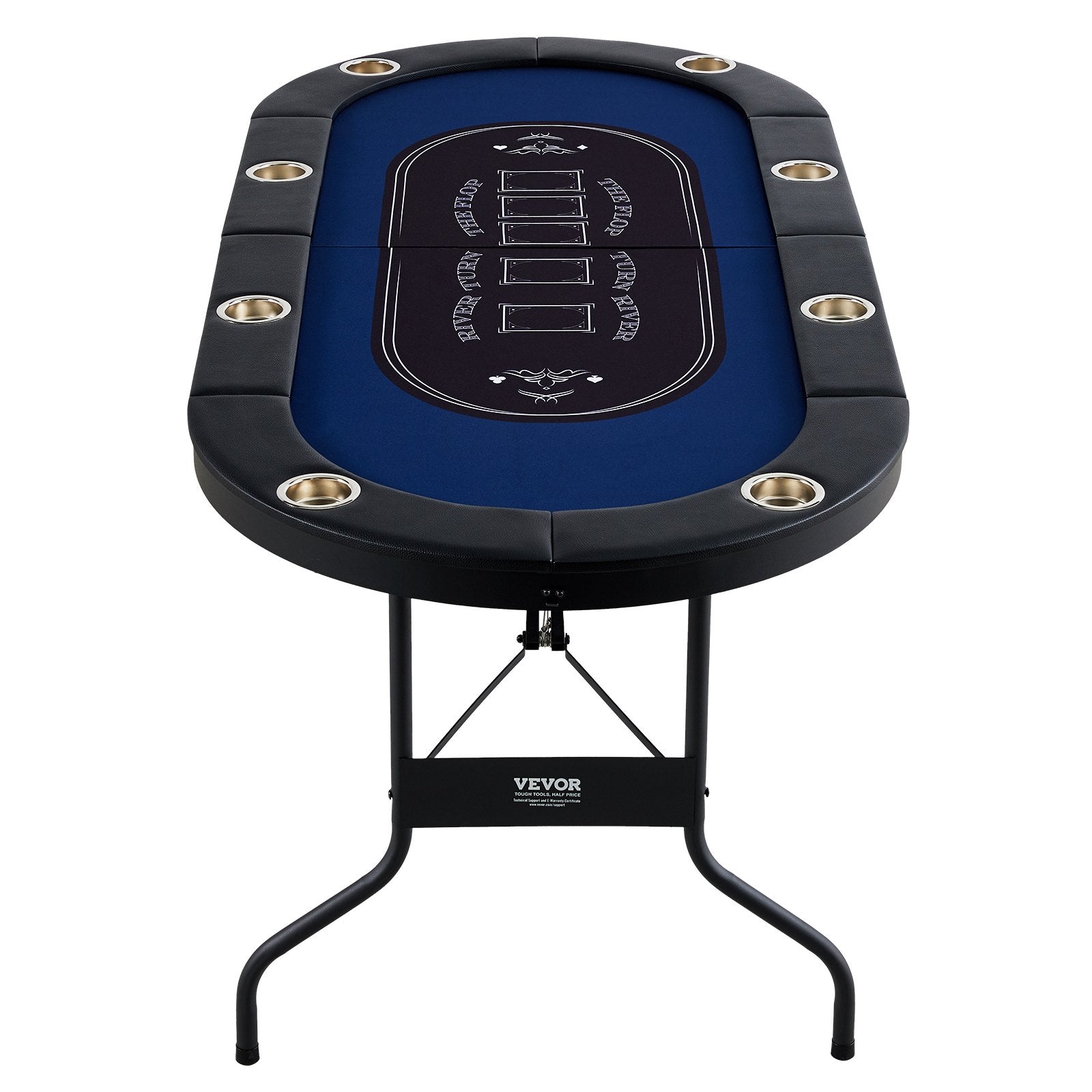 VEVOR 8 Player Foldable Poker Table, Blackjack Texas Holdem Poker Table with Padded Rails and Stainless Steel Cup Holders, Portable Folding Card Board Game Table, 72
