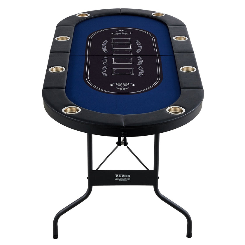 VEVOR 8 Player Foldable Poker Table, Blackjack Texas Holdem Poker Table with Padded Rails and Stainless Steel Cup Holders, Portable Folding Card Board Game Table, 72