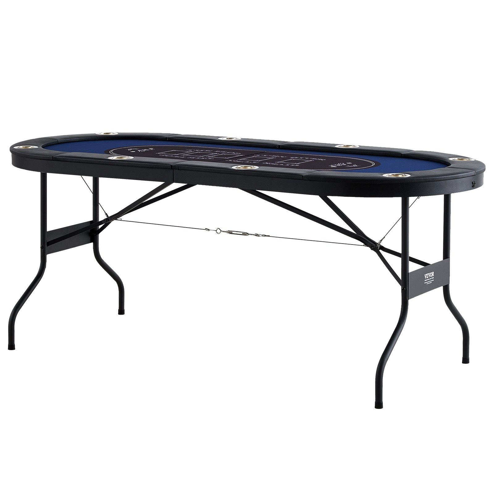 VEVOR 8 Player Foldable Poker Table, Blackjack Texas Holdem Poker Table with Padded Rails and Stainless Steel Cup Holders, Portable Folding Card Board Game Table, 72