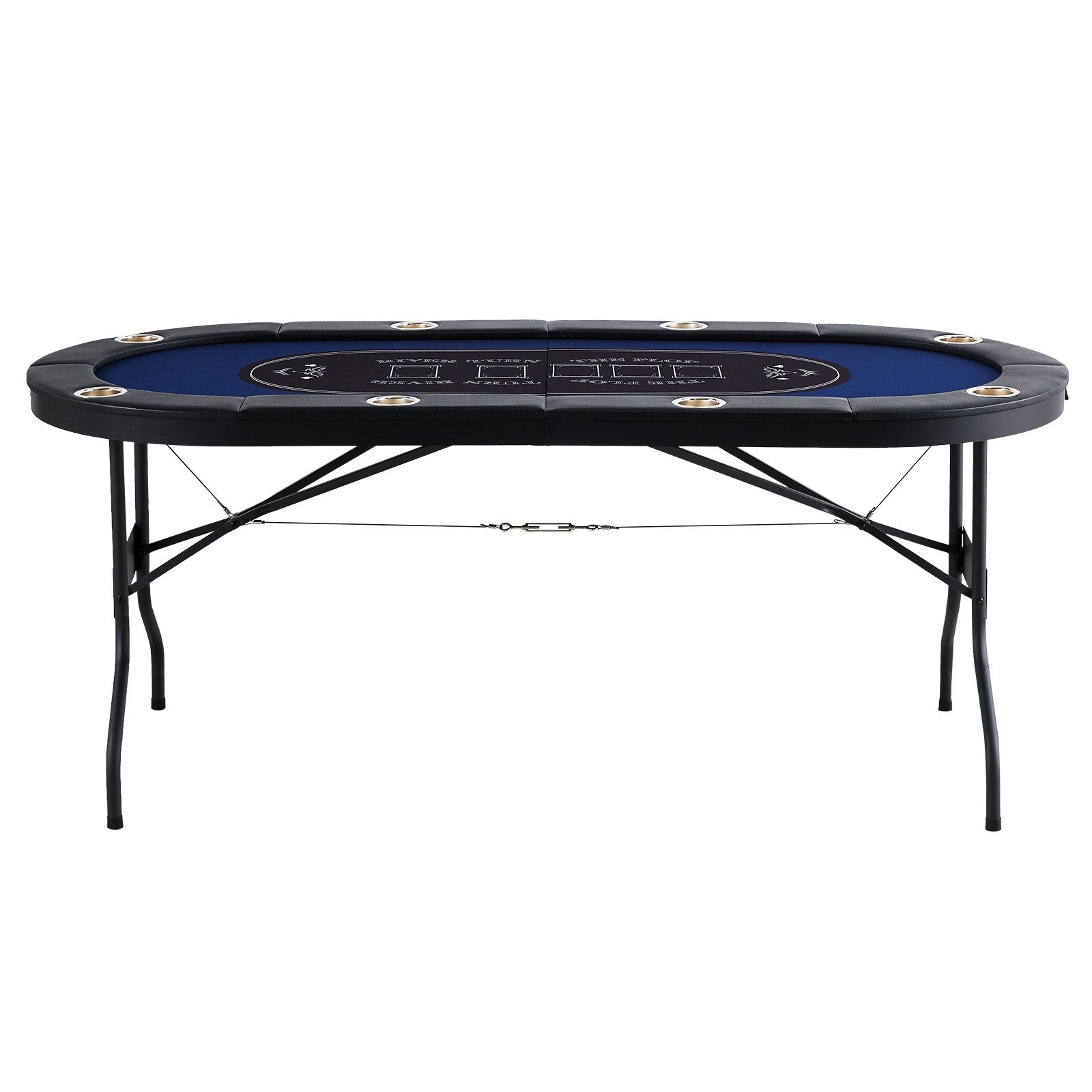 VEVOR 8 Player Foldable Poker Table, Blackjack Texas Holdem Poker Table with Padded Rails and Stainless Steel Cup Holders, Portable Folding Card Board Game Table, 72