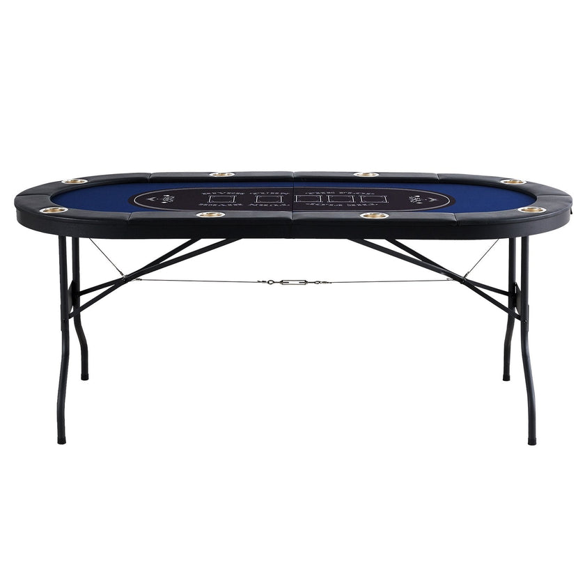 VEVOR 8 Player Foldable Poker Table, Blackjack Texas Holdem Poker Table with Padded Rails and Stainless Steel Cup Holders, Portable Folding Card Board Game Table, 72