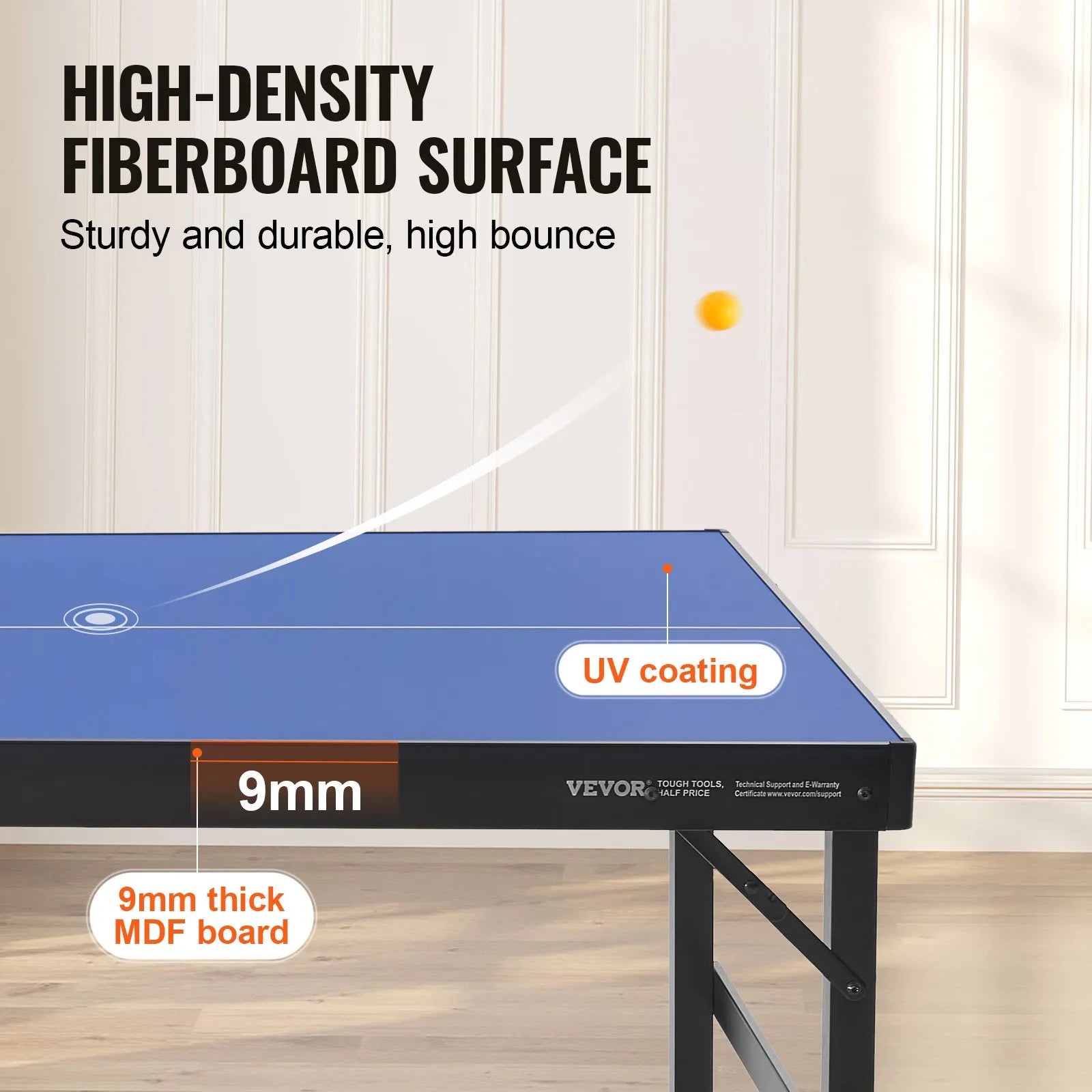VEVOR Mid-Size Ping Pong Table Foldable Table Tennis Game Table Indoor with Net