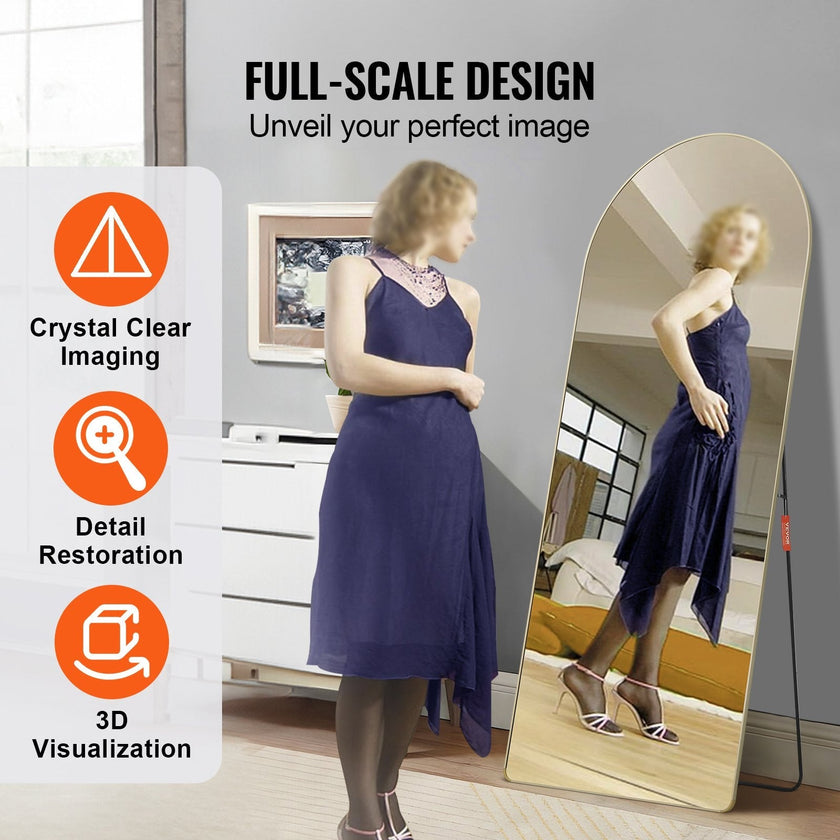 VEVOR Arched Full Length Mirror, 71'' x 30'', Large Free Standing Leaning Hanging Wall Mounted Floor Mirror with Stand Aluminum Alloy Frame, Full Body Dressing Mirror for Living Room Bedroom