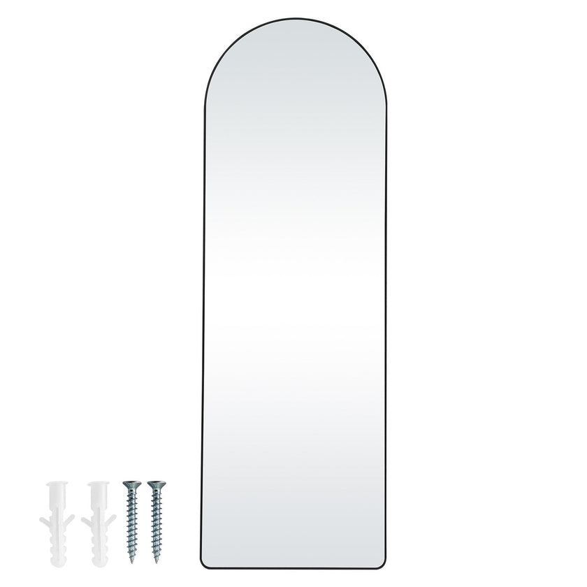 VEVOR Arched Full Length Mirror, 65'' x 22'', Large Free Standing Leaning Hanging Wall Mounted Floor Mirror with Stand Aluminum Alloy Frame, Full Body Dressing Mirror for Living Room Bedroom, Black