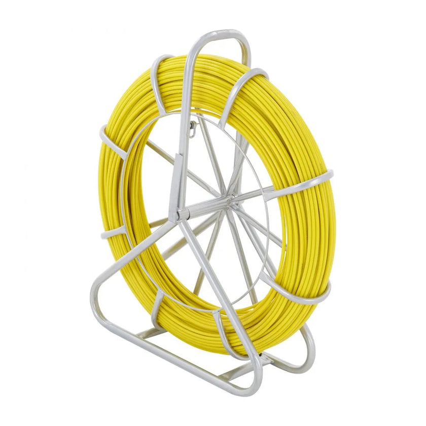 VEVOR Fish Tape Fiberglass, 656 ft, 1/4 inch, Duct Rodder Fishtape Wire Puller, Cable Running Rod with Steel Reel Stand, 3 Pulling Heads, Fishing Tools for Walls and Electrical Conduit, Non-Conductive