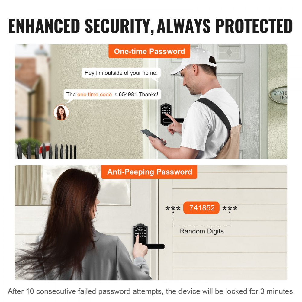 VEVOR Keyless Entry Door Lock, Password and Key Unlock Combination Door Lock, Electronic Keypad Entry Lever, Auto-Locking Keypad Door Lock with Deadbolt for Front Door, Matte Black, 5.63 x 2.76 in