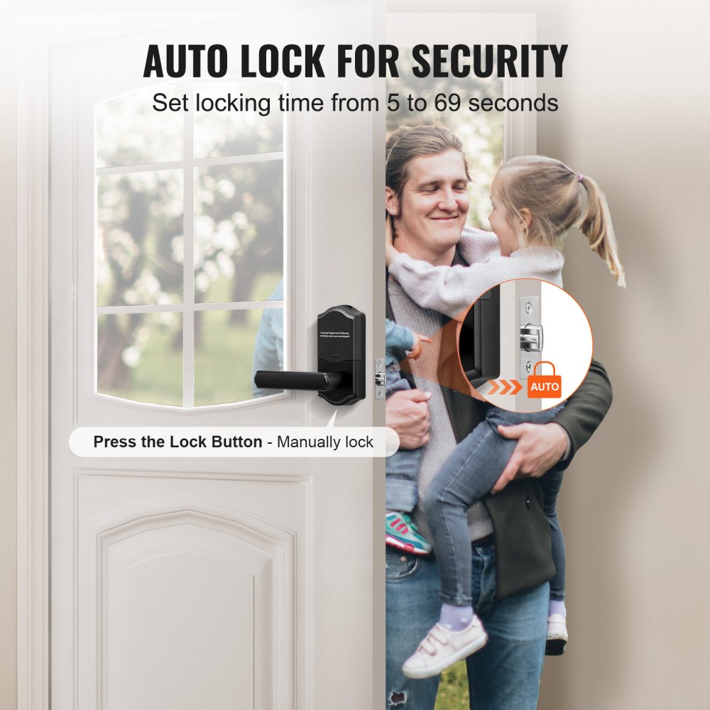 VEVOR Keyless Entry Door Lock, Password and Key Unlock Combination Door Lock, Electronic Keypad Entry Lever, Auto-Locking Keypad Door Lock with Deadbolt for Front Door, Matte Black, 5.63 x 2.76 in