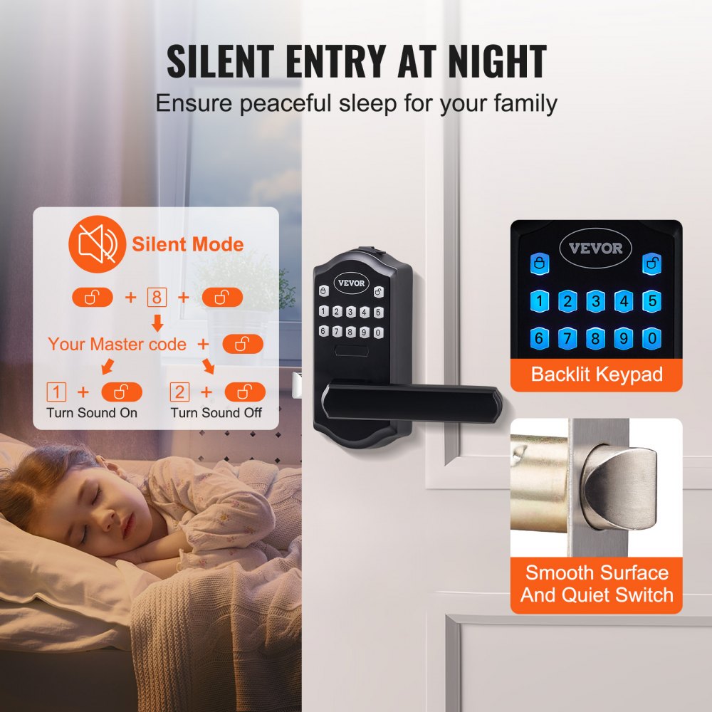 VEVOR Keyless Entry Door Lock, Password and Key Unlock Combination Door Lock, Electronic Keypad Entry Lever, Auto-Locking Keypad Door Lock with Deadbolt for Front Door, Matte Black, 5.63 x 2.76 in