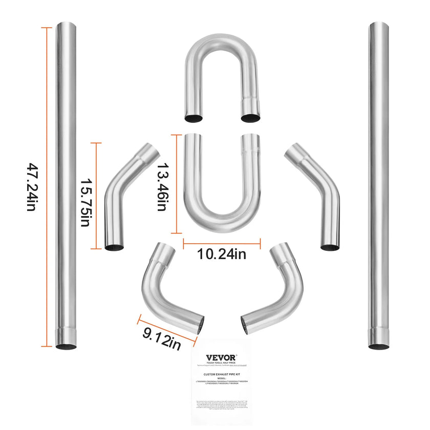 VEVOR DIY Universal Exhaust Kit 8 Pieces Exhaust Pipe Kit with Slip-Fit Joint