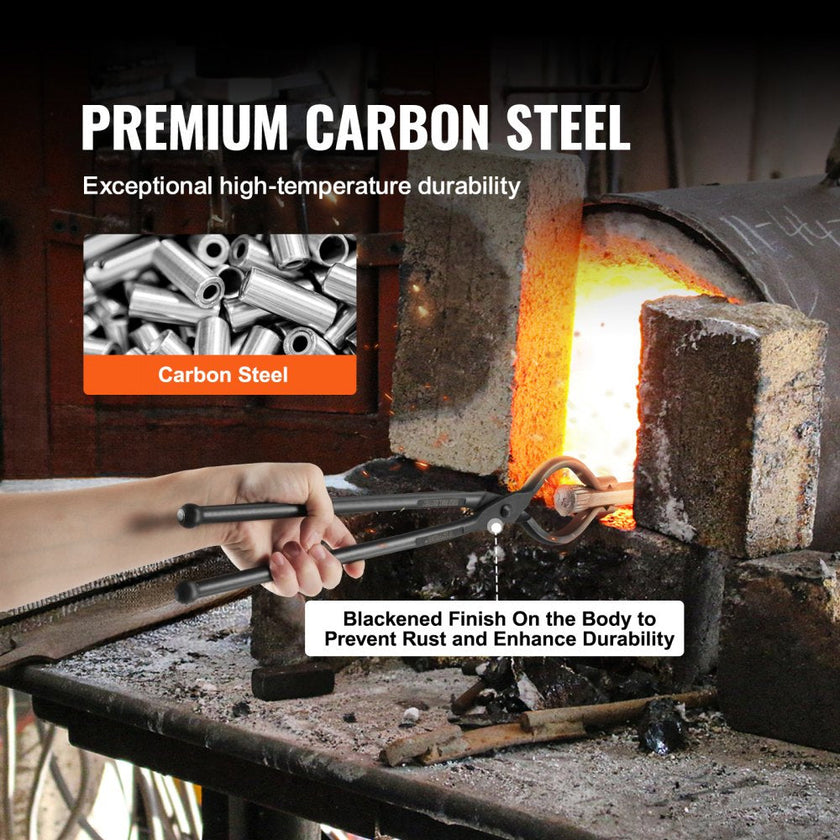 VEVOR Blacksmith Tongs, 18” V-Bit Bolt Tongs, Carbon Steel Forge Tongs with A3 Steel Rivets, for Long, Irregular, and Nail-shaped Forgings, for Beginner and Seasoned Blacksmiths and Bladesmiths