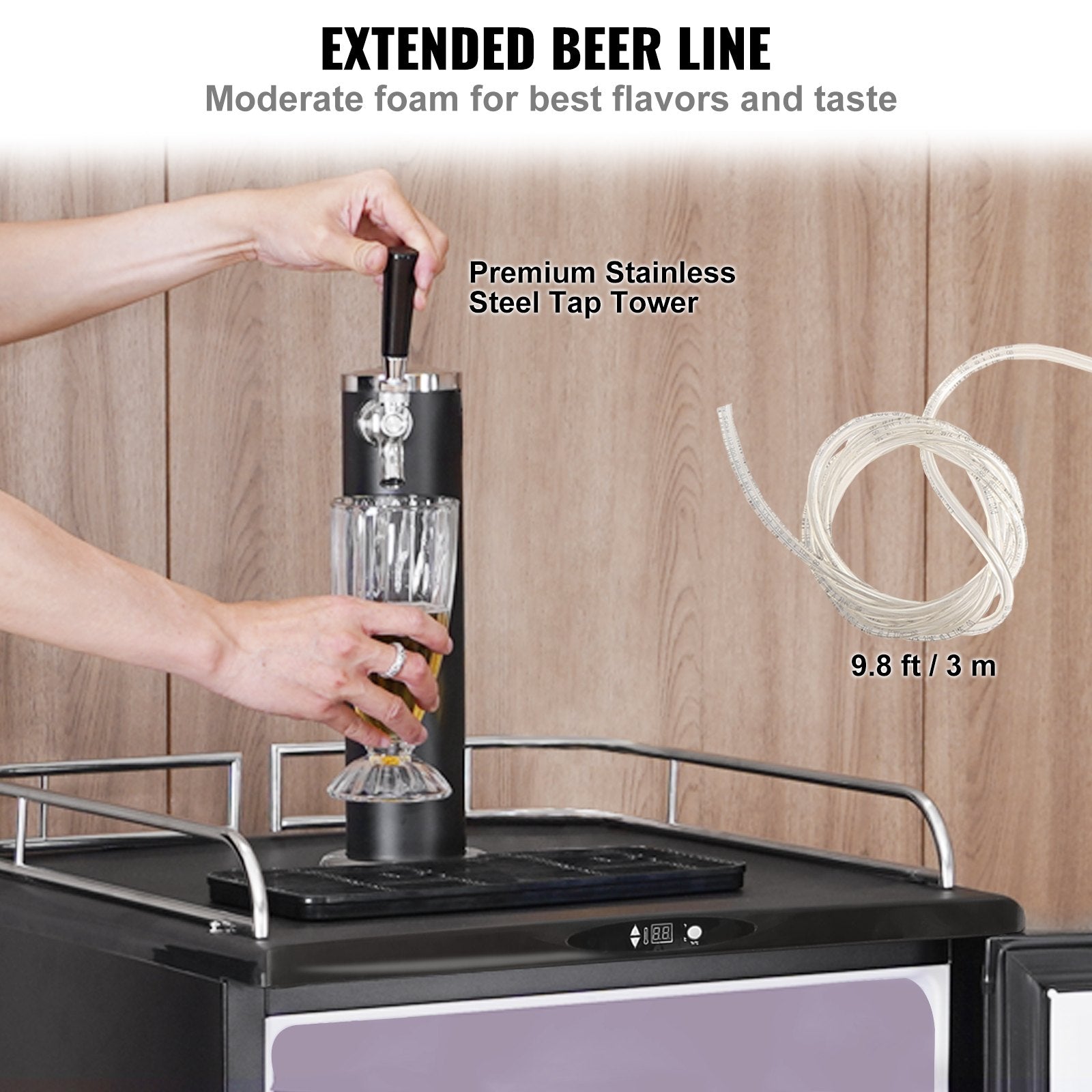VEVOR Beer Kegerator, Single Tap Draft Beer Dispenser, Full Size Keg Refrigerator With Shelves, CO2 Cylinder, Drip Tray & Rail, 32°F- 75.2°F Temperature Control, Holds 1/6, 1/4, 1/2 Barrels, Black