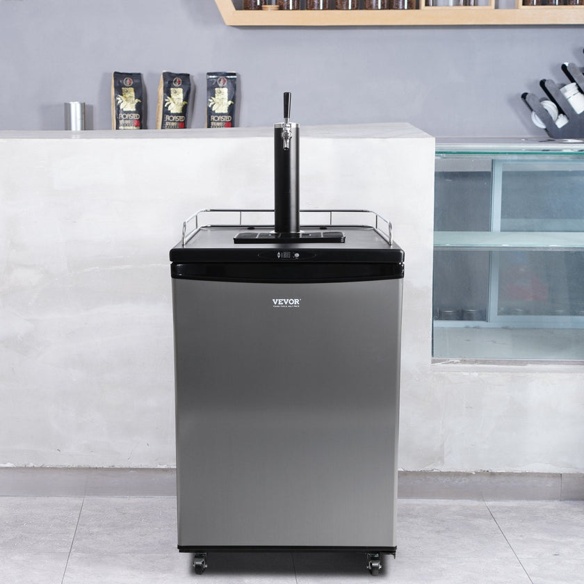 VEVOR Beer Kegerator, Single Tap Draft Beer Dispenser, Full Size Keg Refrigerator With Shelves, CO2 Cylinder, Drip Tray & Rail, 32°F- 75.2°F Temperature Control, Holds 1/6, 1/4, 1/2 Barrels, Black