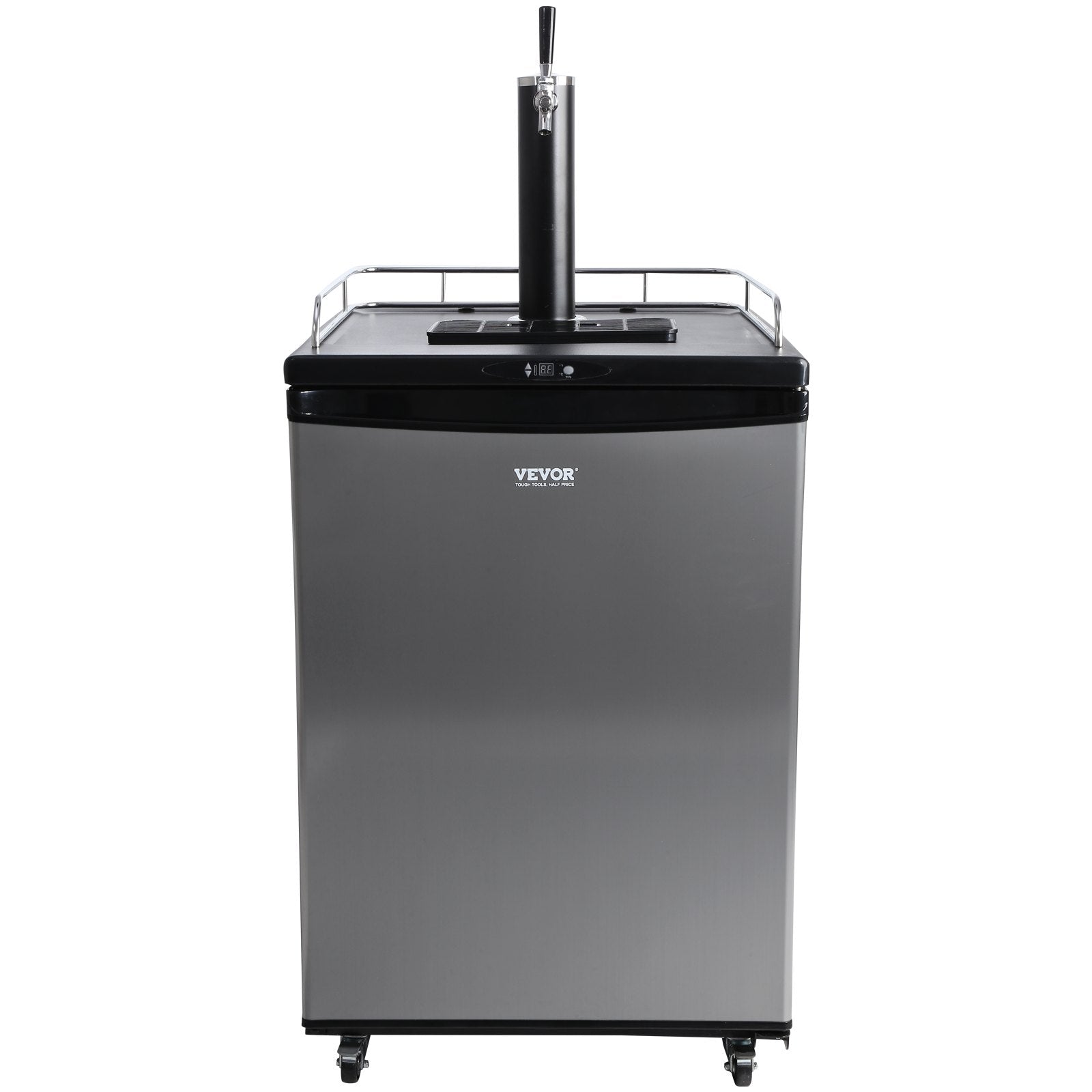 VEVOR Beer Kegerator, Single Tap Draft Beer Dispenser, Full Size Keg Refrigerator With Shelves, CO2 Cylinder, Drip Tray & Rail, 32°F- 75.2°F Temperature Control, Holds 1/6, 1/4, 1/2 Barrels, Black