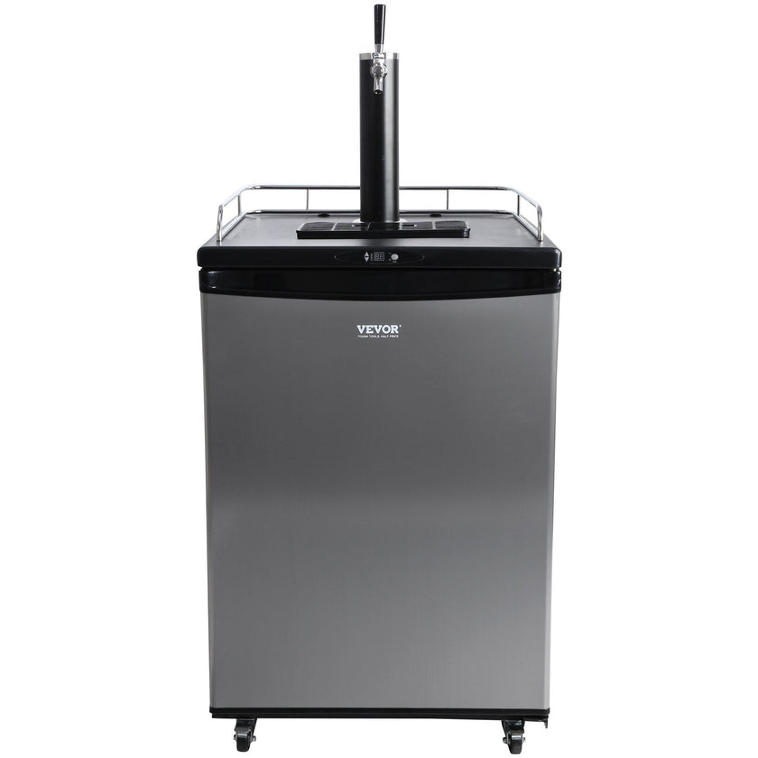 VEVOR Beer Kegerator, Single Tap Draft Beer Dispenser, Full Size Keg Refrigerator With Shelves, CO2 Cylinder, Drip Tray & Rail, 32°F- 75.2°F Temperature Control, Holds 1/6, 1/4, 1/2 Barrels, Black