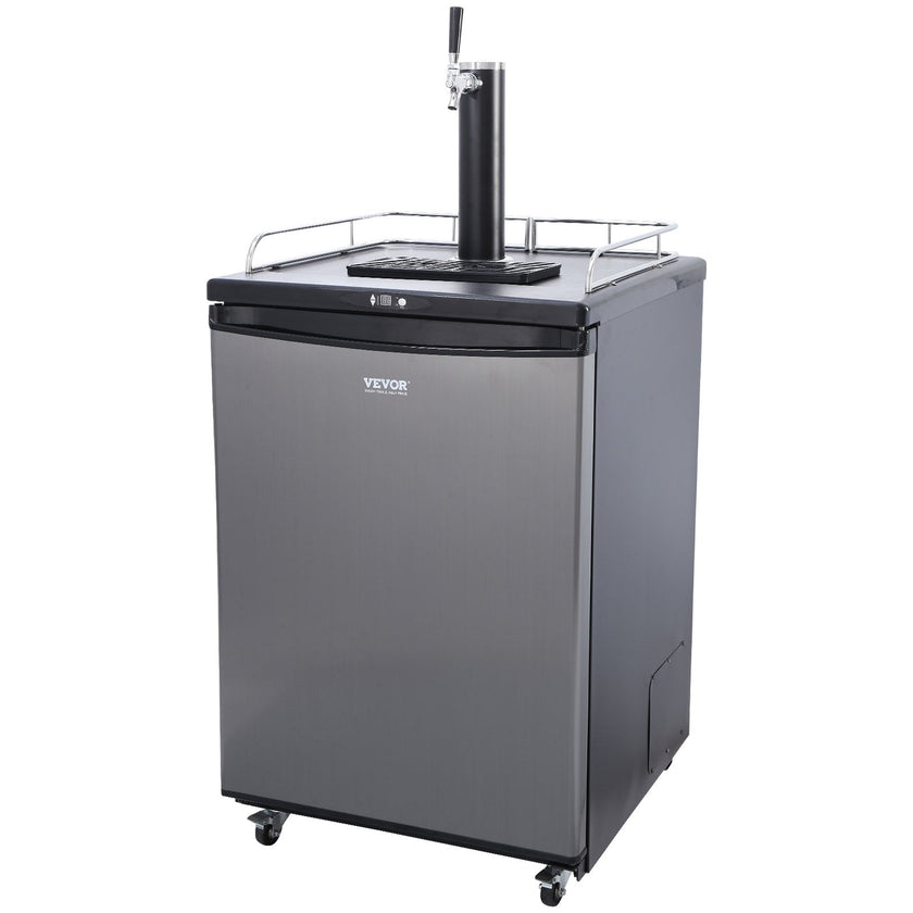 VEVOR Beer Kegerator, Single Tap Draft Beer Dispenser, Full Size Keg Refrigerator With Shelves, CO2 Cylinder, Drip Tray & Rail, 32°F- 75.2°F Temperature Control, Holds 1/6, 1/4, 1/2 Barrels, Black