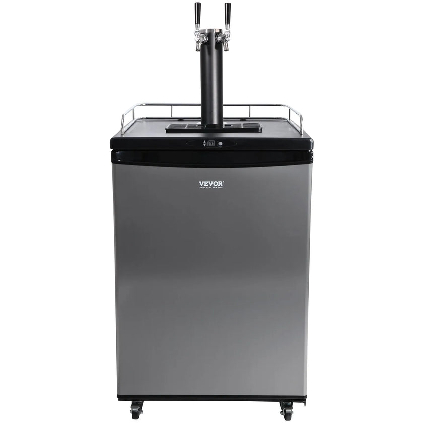 VEVOR Beer Kegerator, Dual Tap Draft Beer Dispenser, Full Size Keg Refrigerator With Shelves, CO2 Cylinder, Drip Tray & Rail, 32°F- 75.2°F Temperature Control, Holds 1/6, 1/4, 1/2 Barrels, Black