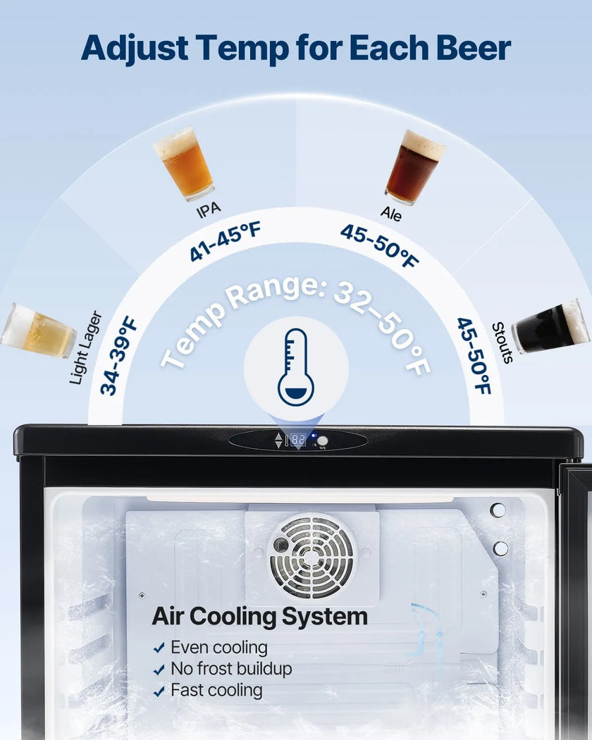 VEVOR Beer Kegerator, Dual Tap Draft Beer Dispenser, Full Size Keg Refrigerator With Shelves, CO2 Cylinder, Drip Tray & Rail, 32°F- 75.2°F Temperature Control, Holds 1/6, 1/4, 1/2 Barrels, Black