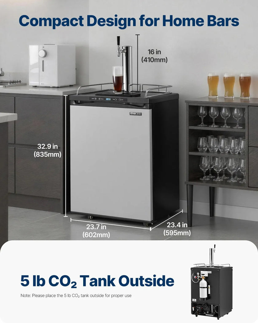 VEVOR Beer Kegerator Draft Beer Dispenser Full Size Keg Refrigerator Single Tap