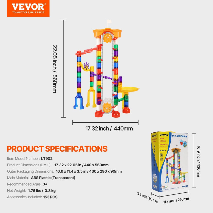 VEVOR Marble Run Set 153 PCS with Motorized Elevator Educational Gift for Kids