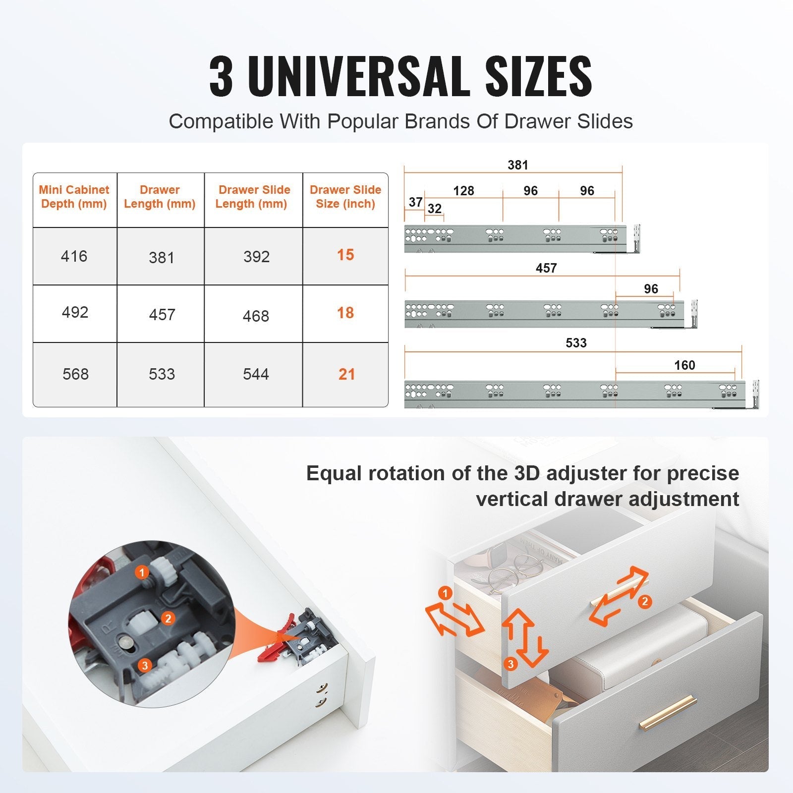 VEVOR 6 Pairs of 18 Inch Drawer Bottom Side Mount Rails, Heavy Duty Full Ball Bearing Extension Steel Track, Soft-Close Noiseless Guide Glides Cabinet Kitchen Runners with Locking Mechanism, 100 Lbs