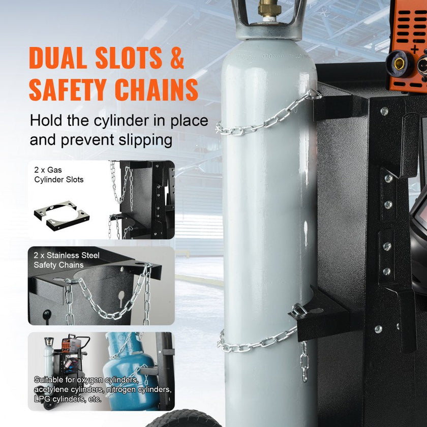 VEVOR Welding Cart, 2-Tier Heavy Duty Welder Cart with Anti-Theft Lockable Cabinet, 265LBS Static Weight Capacity, 360° Swivel Wheels Tank Storage Safety Chains for TIG, ARC, Plasma Cutter