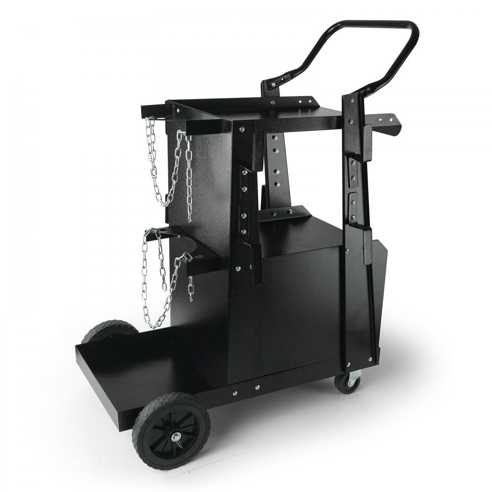 VEVOR Welding Cart, 2-Tier Heavy Duty Welder Cart with Anti-Theft Lockable Cabinet, 265LBS Static Weight Capacity, 360° Swivel Wheels Tank Storage Safety Chains for TIG, ARC, Plasma Cutter