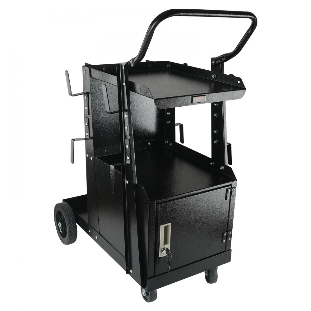 VEVOR Welding Cart, 2-Tier Heavy Duty Welder Cart with Anti-Theft Lockable Cabinet, 265LBS Static Weight Capacity, 360° Swivel Wheels Tank Storage Safety Chains for TIG, ARC, Plasma Cutter
