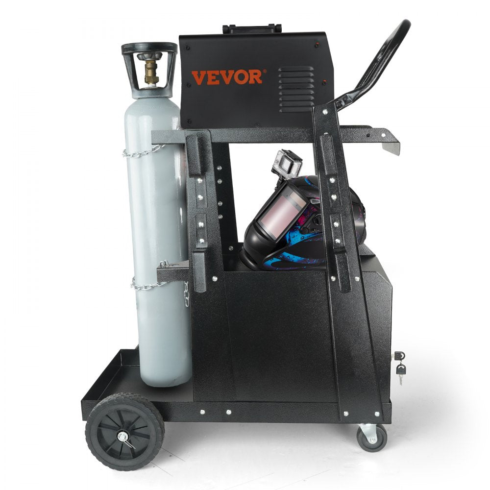 VEVOR Welding Cart, 2-Tier Heavy Duty Welder Cart with Anti-Theft Lockable Cabinet, 265LBS Static Weight Capacity, 360° Swivel Wheels Tank Storage Safety Chains for TIG, ARC, Plasma Cutter