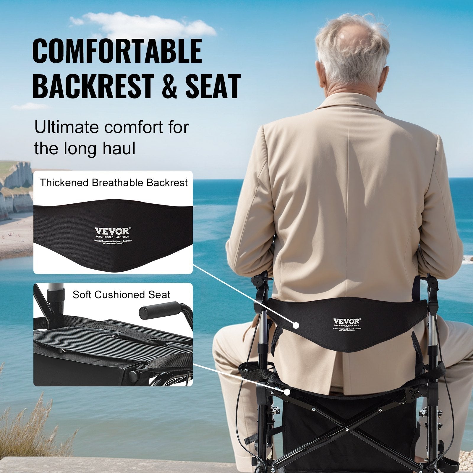 VEVOR 2 in 1 Rollator Walker & Transport Chair for Seniors, Folding Rolling Walker Wheelchair Combo & Footrests, Lightweight Aluminum Mobility Walker with Adjustable Handle, All Terrain Wheels, 300LBS