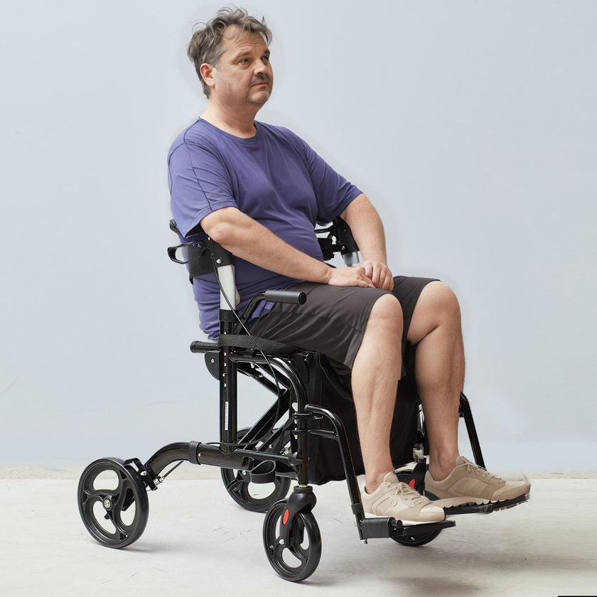 VEVOR 2 in 1 Rollator Walker & Transport Chair for Seniors, Folding Rolling Walker Wheelchair Combo & Footrests, Lightweight Aluminum Mobility Walker with Adjustable Handle, All Terrain Wheels, 300LBS