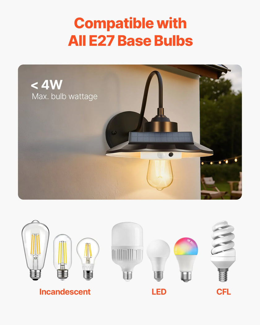 Solar Outdoor Barn Light 2-Pack – Gooseneck Wall Sconce with Motion Sensor, Waterproof Farmhouse Exterior Lighting