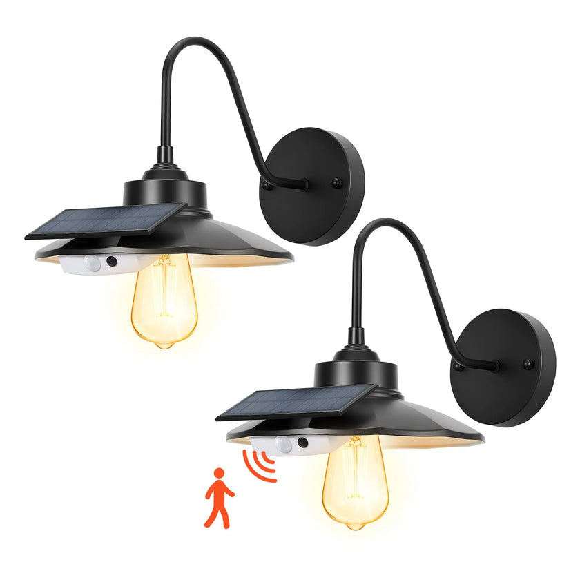Solar Outdoor Barn Light 2-Pack – Gooseneck Wall Sconce with Motion Sensor, Waterproof Farmhouse Exterior Lighting